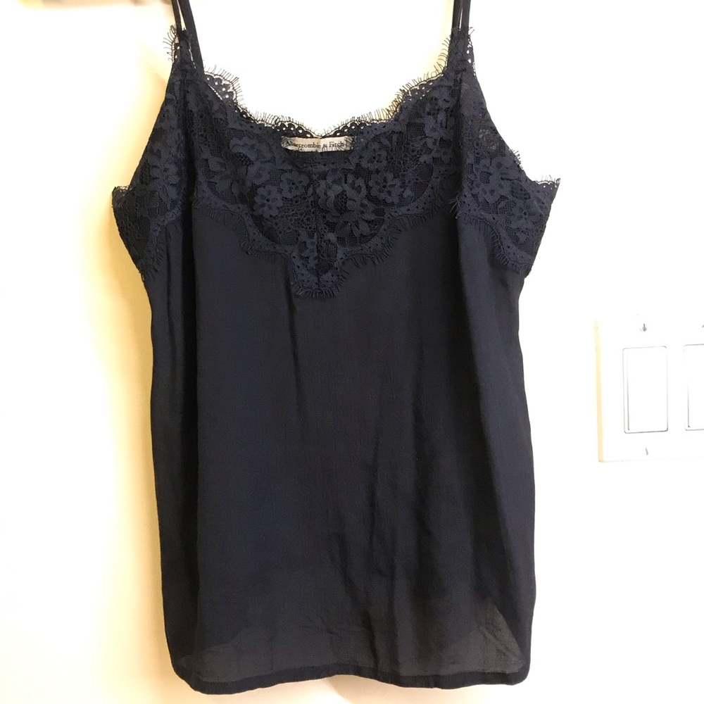 Lace trim navy blue camisole